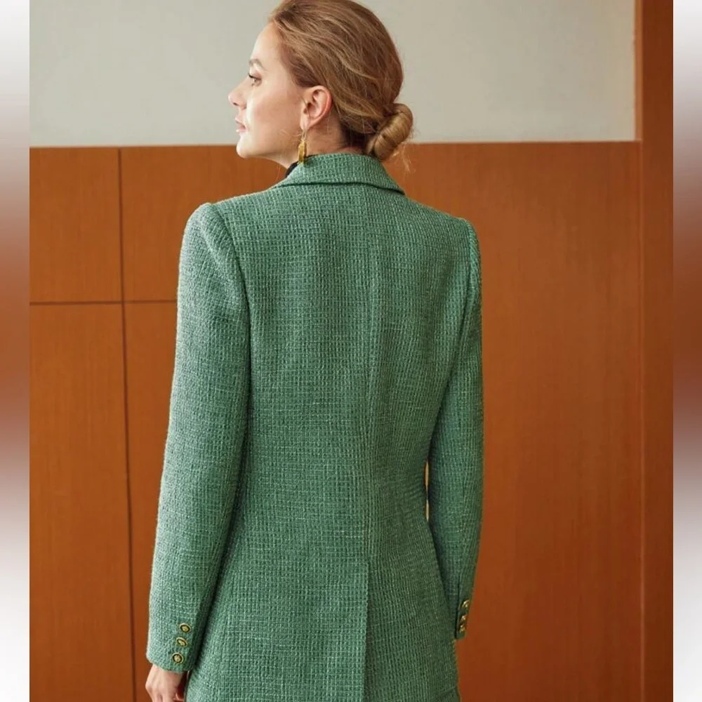 TRENDS BLAZER MOTF PREMIUM TWEED VISCOSE-BLEND BLAZER GREEN Size S - Picture 3 of 12